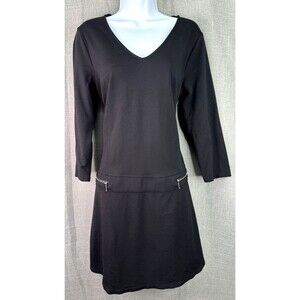 Neiman Marcus Women's Size L 3/4 Sleeve Knit A Line Dress Zipper Accent Black